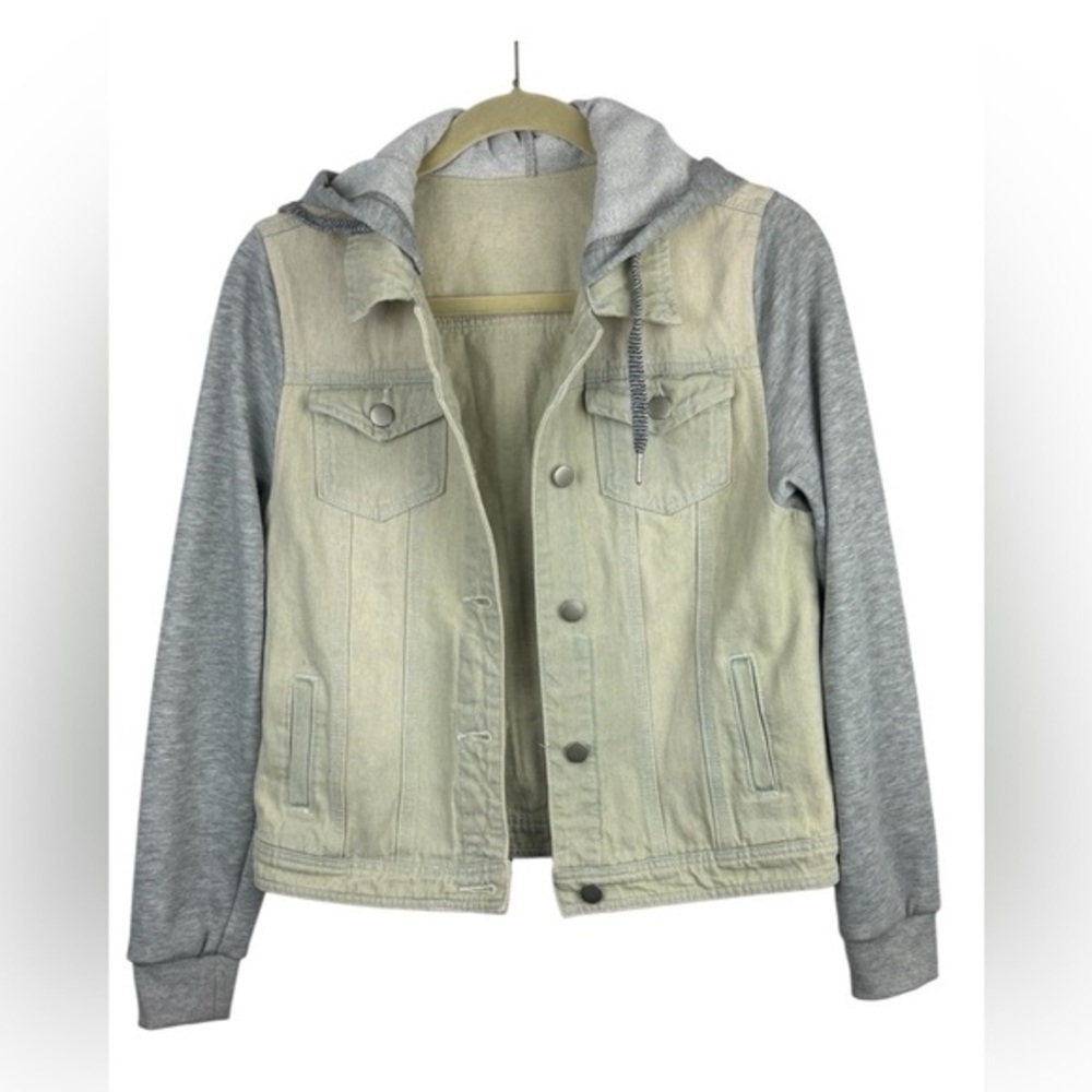 Allegra K Women’s Jean Jacket with Soft Cotton Sleeves & Hood Size S Acid Wash - Picture 3 of 14